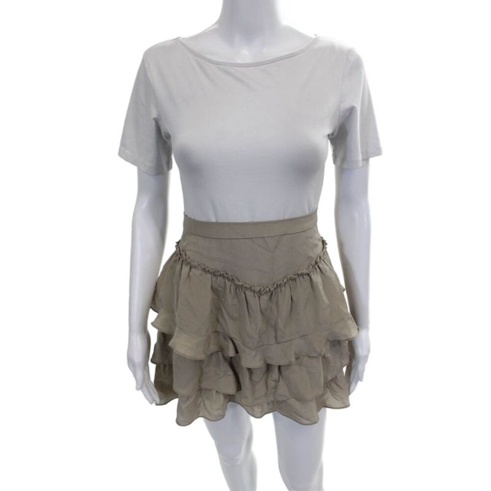 IRO Women A-Line Silk Skirt Beige Short Zip Size 36